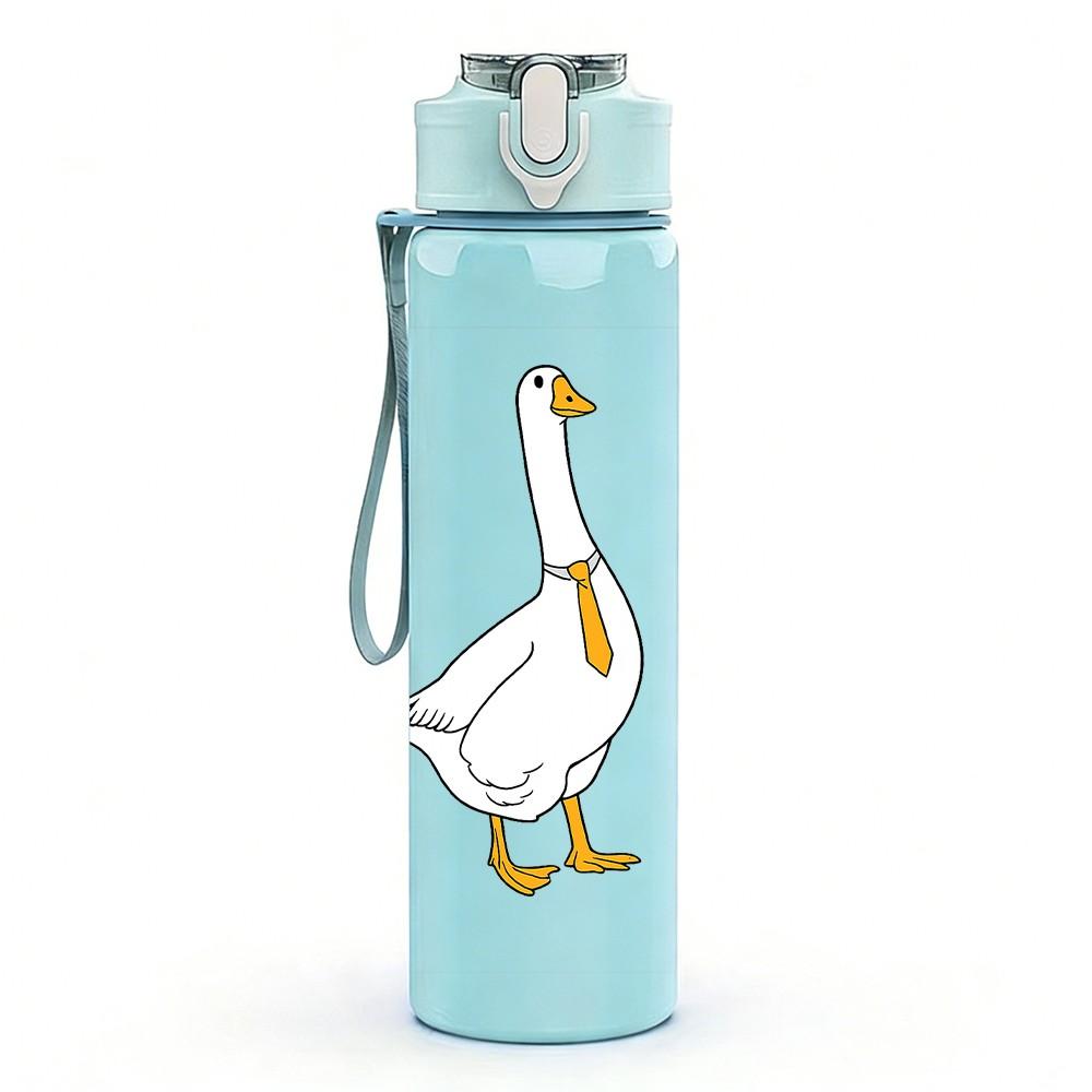 1PC White Goose Simple Drawing 750ml Color Plastic Sports Water Bottle Leakproof Flip Straw Lid Suitable for Sports Office Home Use
