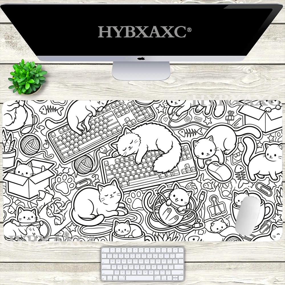 HYBXAXC Cat and Keyboard Pattern Mouse Pad Cute HD Desk Pad Extended Gaming Keyboard Mats Large Xcm XXL Gamer Mousepad