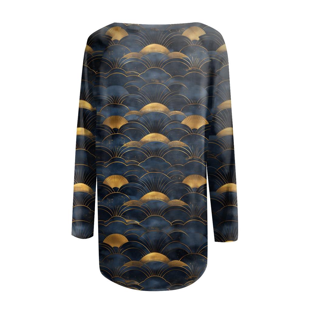 Women's Fashion Casual Long Sleeve  Print Round Neck Pullover Top Blouse
