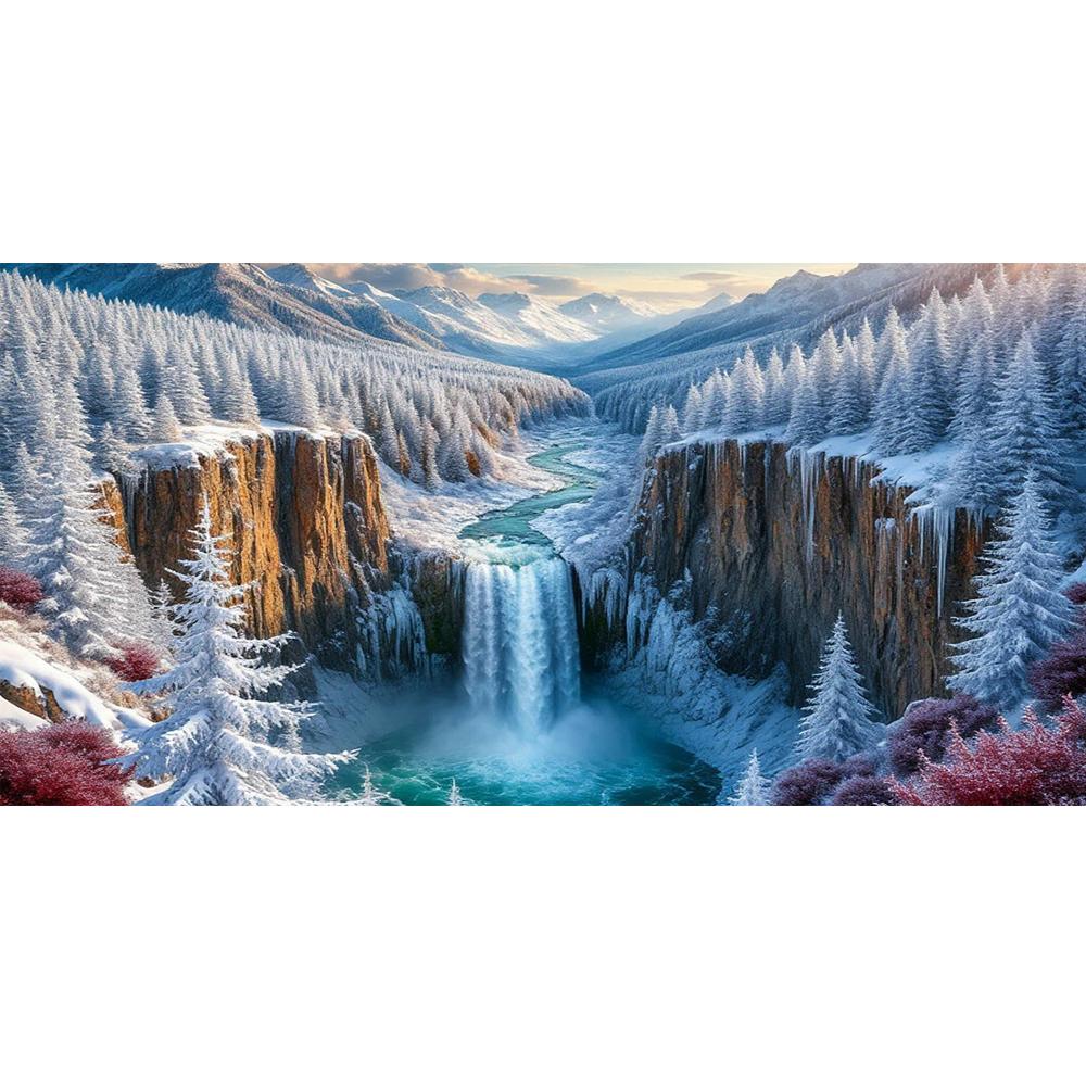 Große Größe Mosaik DIY Voll Diamant Malerei Kits Kunst Winterwald Wasserfall Landschaft Stickerei Kreuzstich Strasssteine