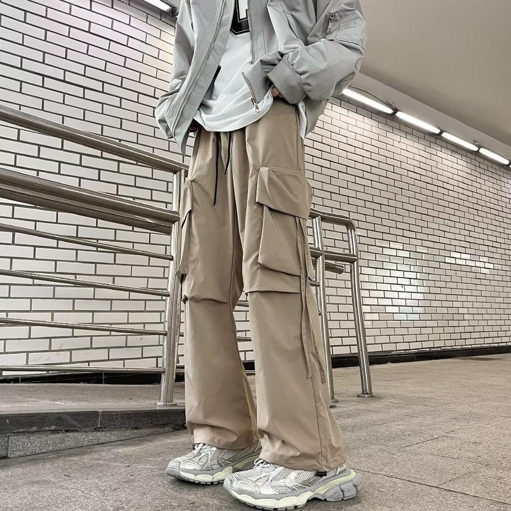 Overalls Men's Autumn New Ins Trendy Brand Loose Straight Pants Multi-pocket Ruffian Handsome Drawstring Casual Pants