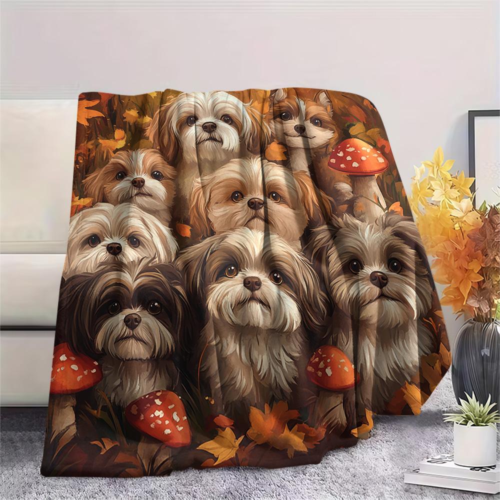 Puppy Print Flannel Blanket, High quality Comfortable for All Seasons, Home Decor, Warmth and Comfort, Perfect for Christmas Gifts