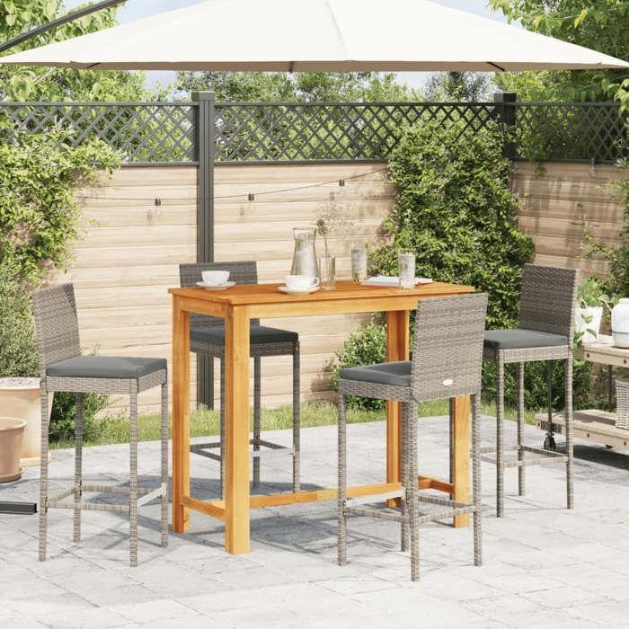 VidaXL Ensemble de bar de jardin 5 pcs gris bois massif acacia rotin, table et chaises de bar d'extérieur, ensemble de 3295279