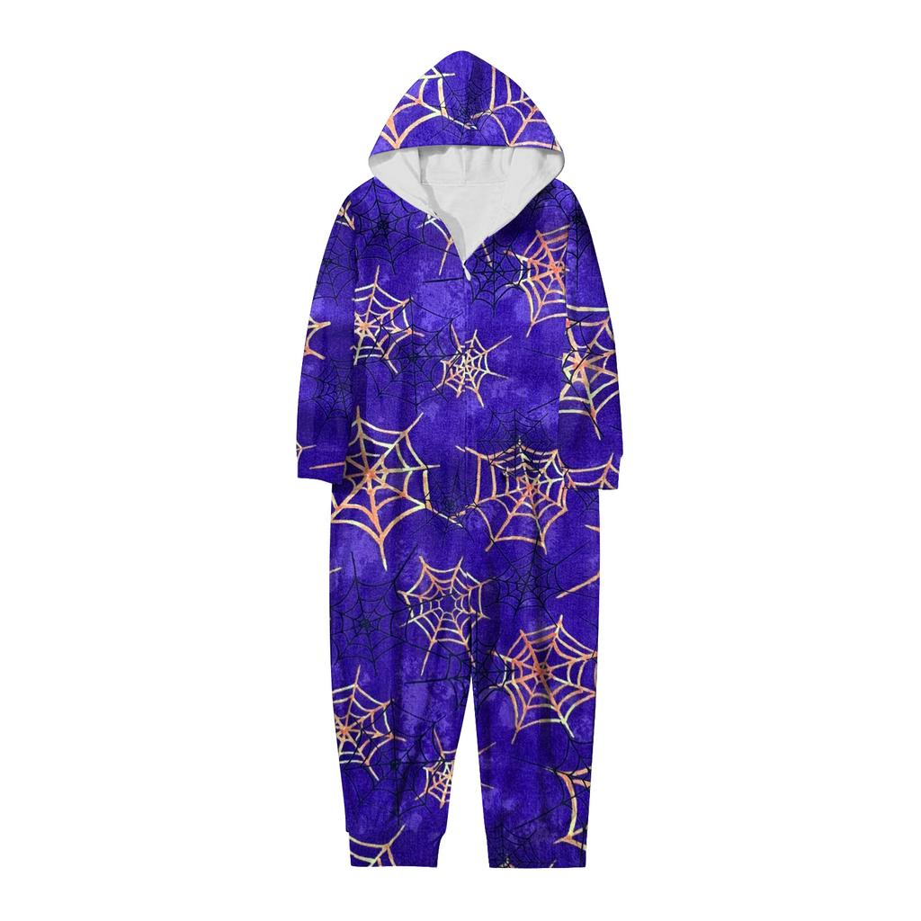Halloween Printed Family Matching Hooded Long Sleeved Zippered Hooded Jumpsuit Set