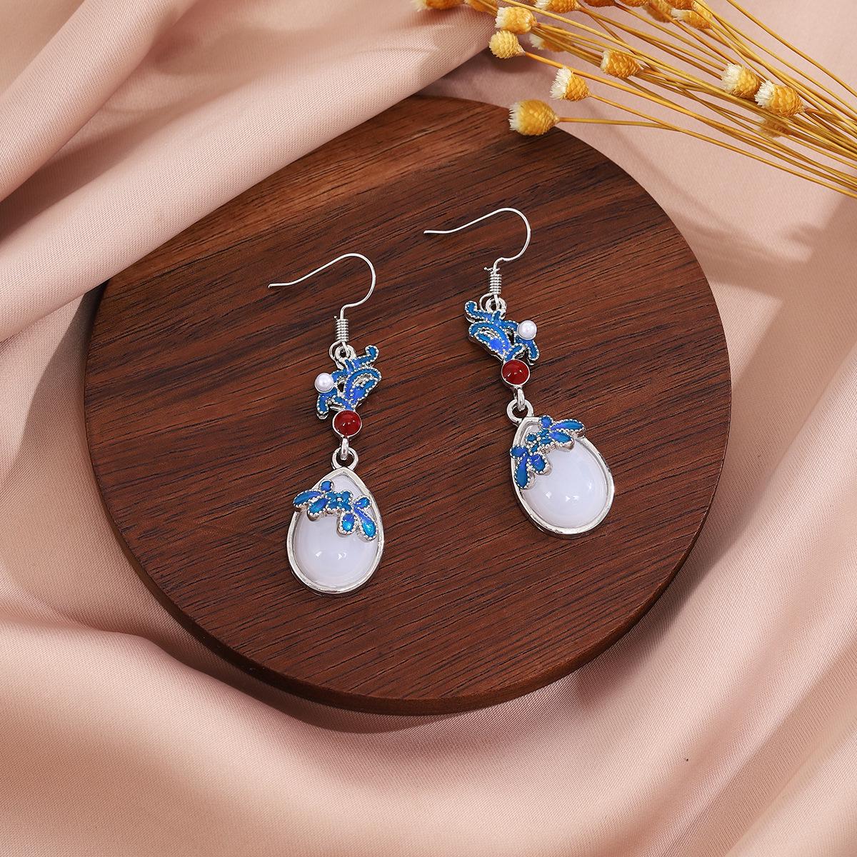 

Китайские серьги-кисточки из сине-белого фарфора с жемчугом