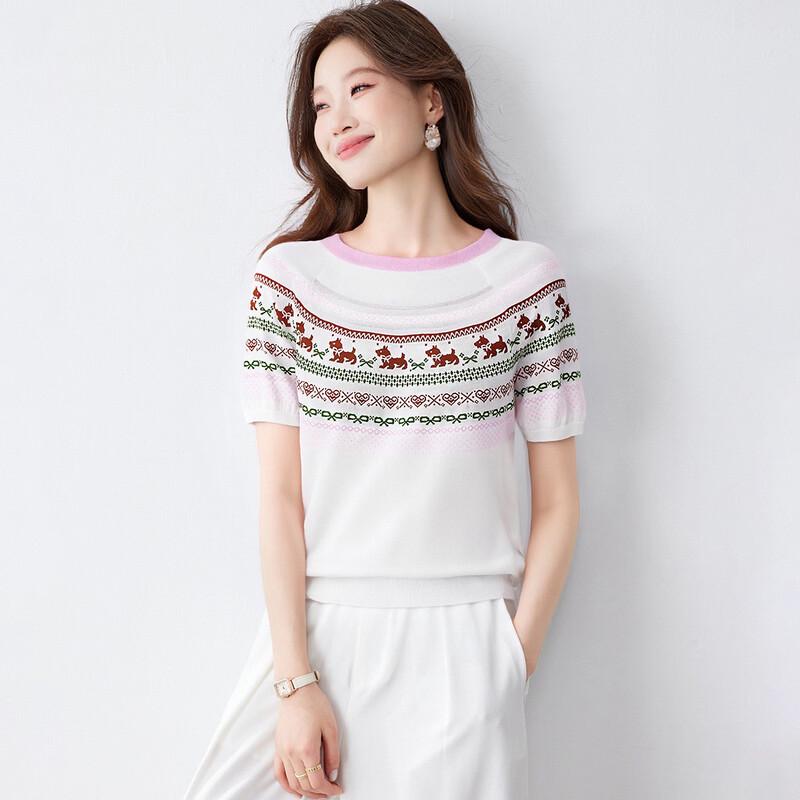

Srcr Women s Fair Isle Puppy Jacquard Knit T-Shirt L