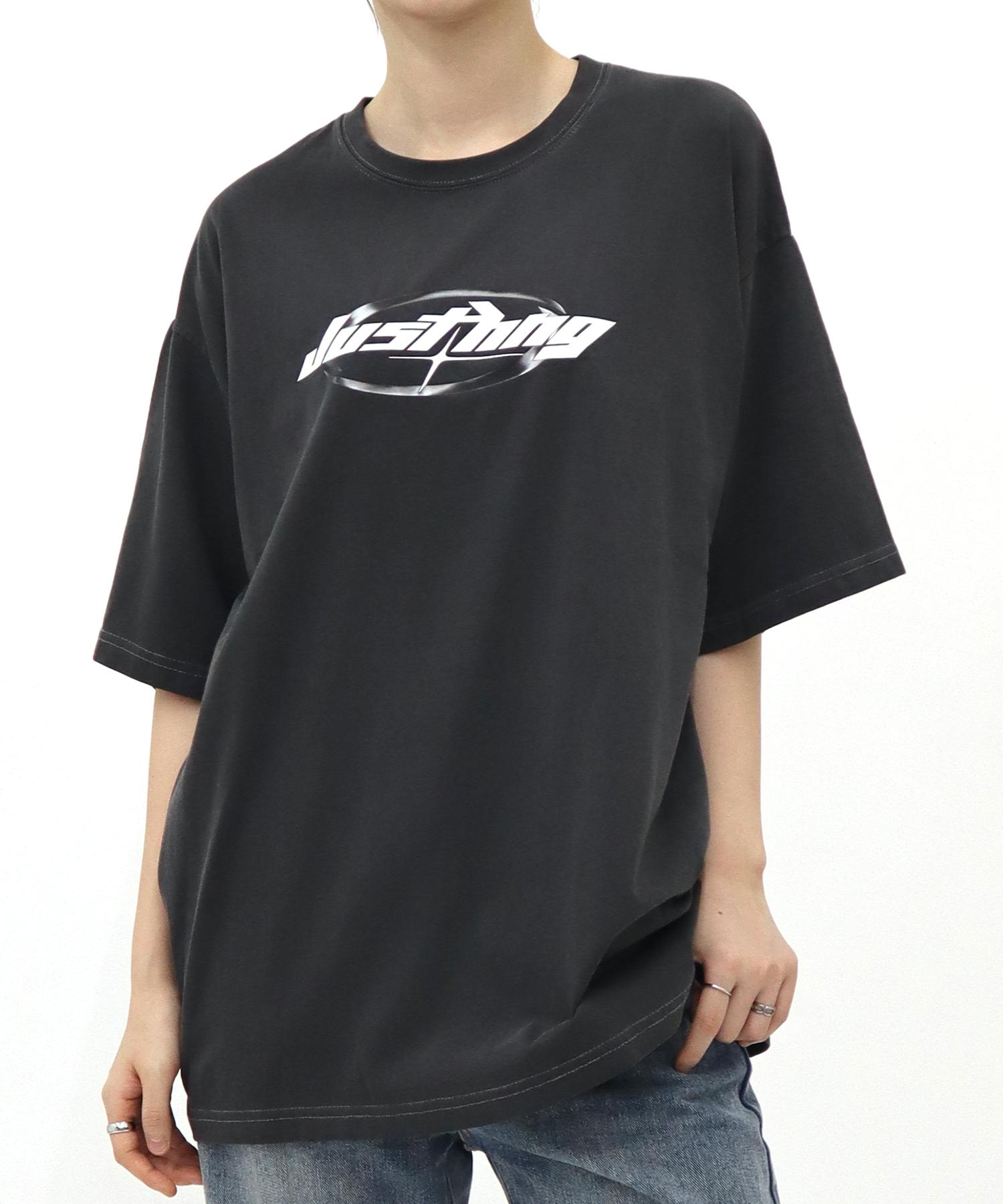 Just Haeng Hng Reflective Silver Logo Oversized Pigment Short Sleeve Tee (Gray) L