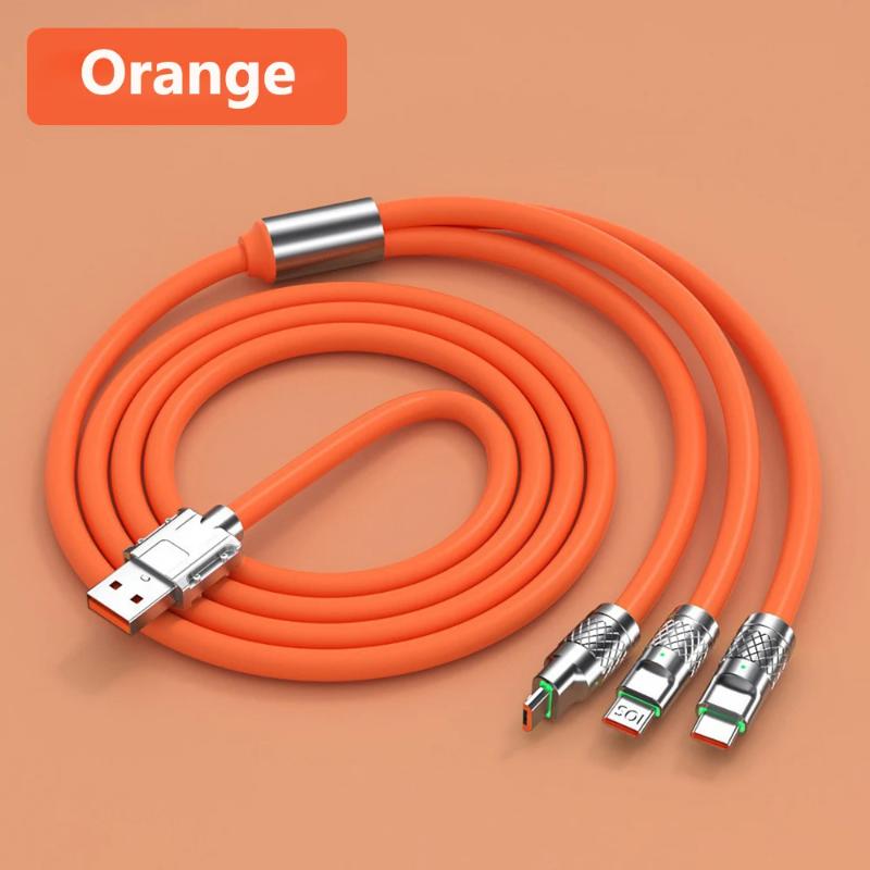 3 in 1 USB Cable 6A 120W USB Cable Fast Charging Data Cord For Iphone Samsung Huawei Xiaomi Multi Port Multiple Charging Wire