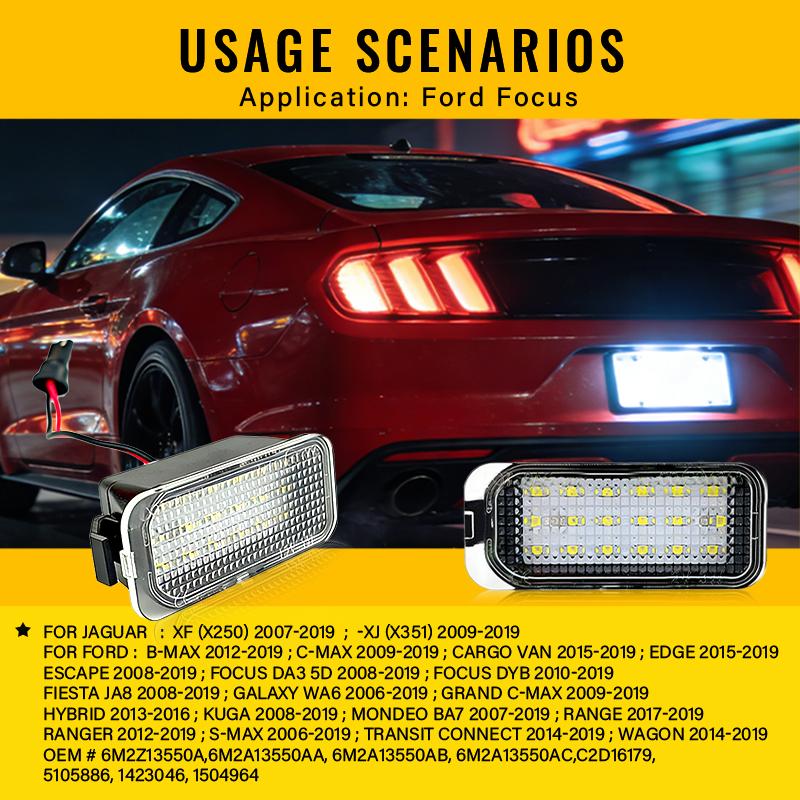 2Pcs License Plate Light for Ford KUGA S MAX MONDEO MK4 MK5 MK2 FIESTA 2008-2019 FOCUS Ford Jaguar XJ XF LED Number Signal Light