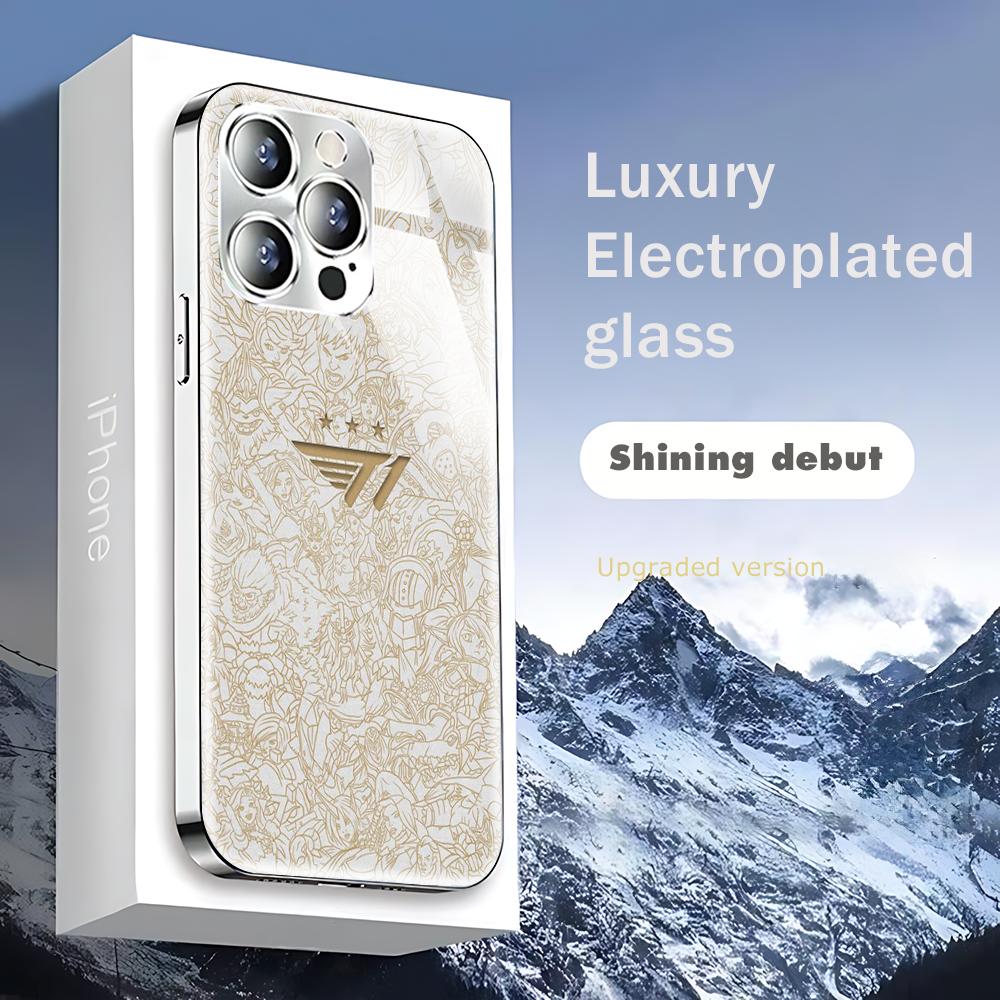 

cool T1 Phone Case For iphone 17 16 15 14 13 12 Pro Plus Max New Electroplated glass Case iPhone 12 Pro