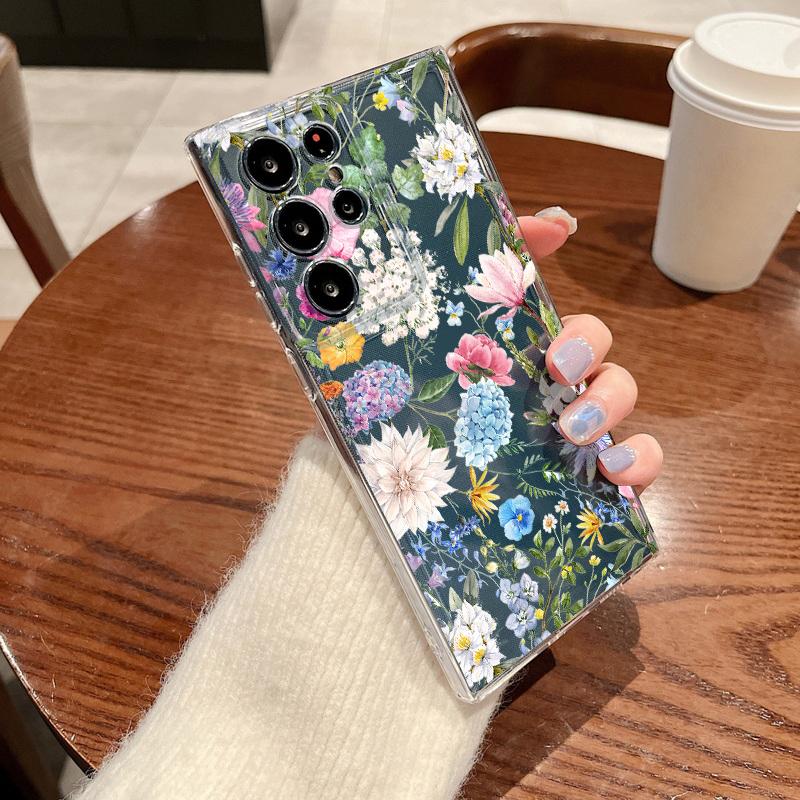 Colorful Fower Pattern Phone Case For Samsung Galaxy S26 S25 S24 S23 Ultra S22 S26 Plus S24 S21 FE S25 Edge Clear Soft TPU Cover