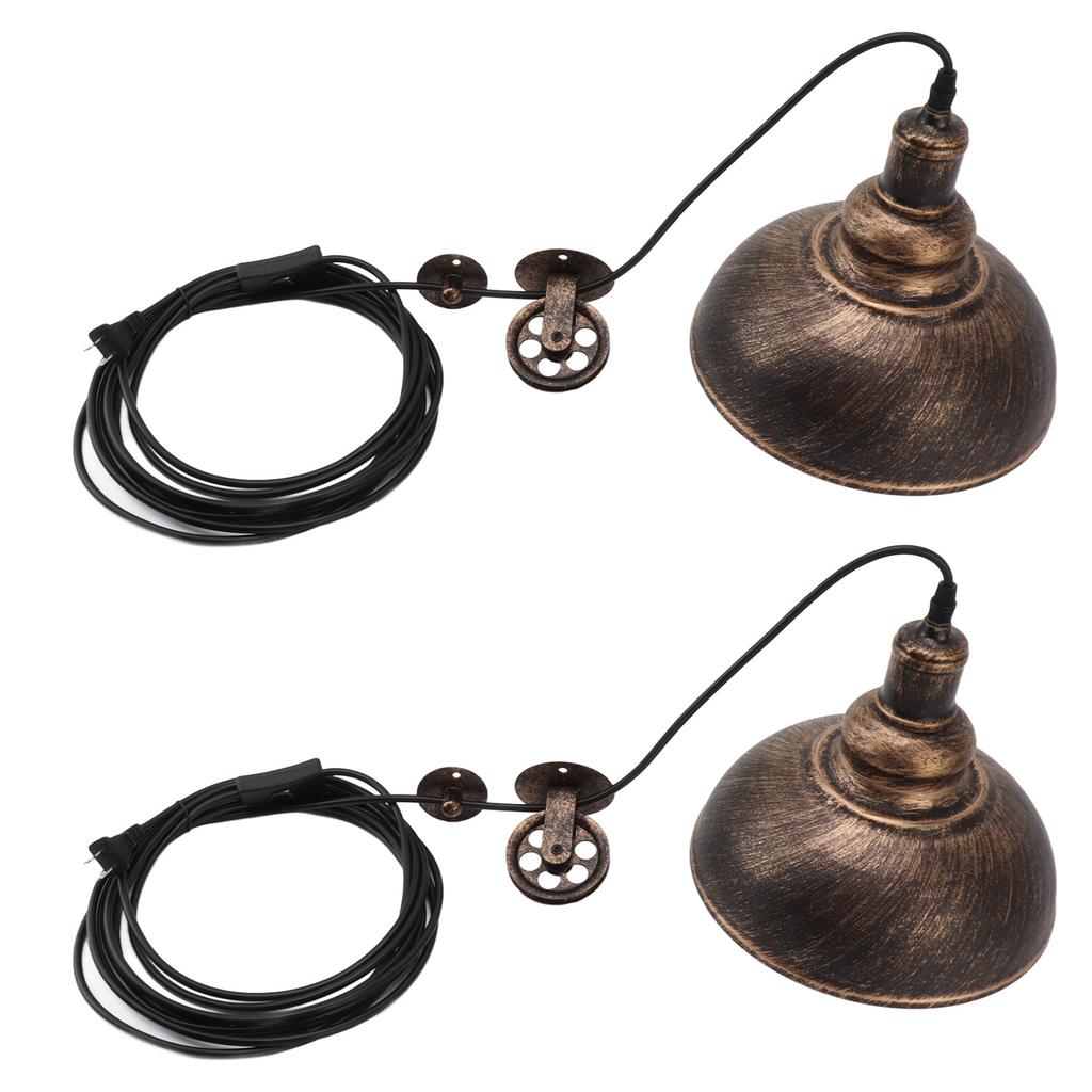 2 Set Vintage Industrial Plug in Pulley Pendant Light with 19.6ft Cord Bronze Dome Ceiling Light