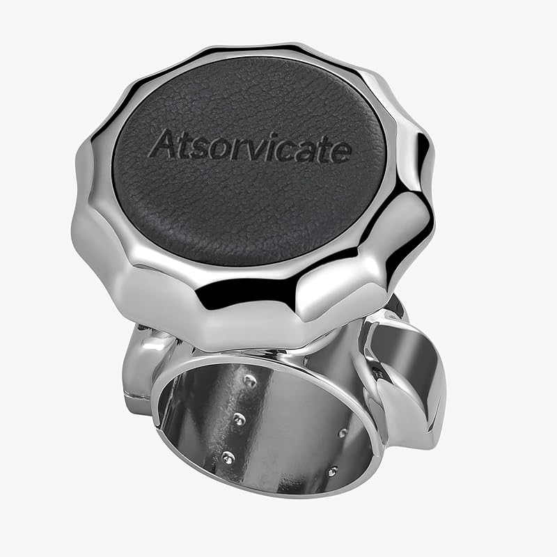 Steering Wheel Knob Spinner Metal Steering Wheel Rotary For Suicide Rotary Knob Stable And Durable Power Handle With Suitable For Cars, Trucks, black cowhide