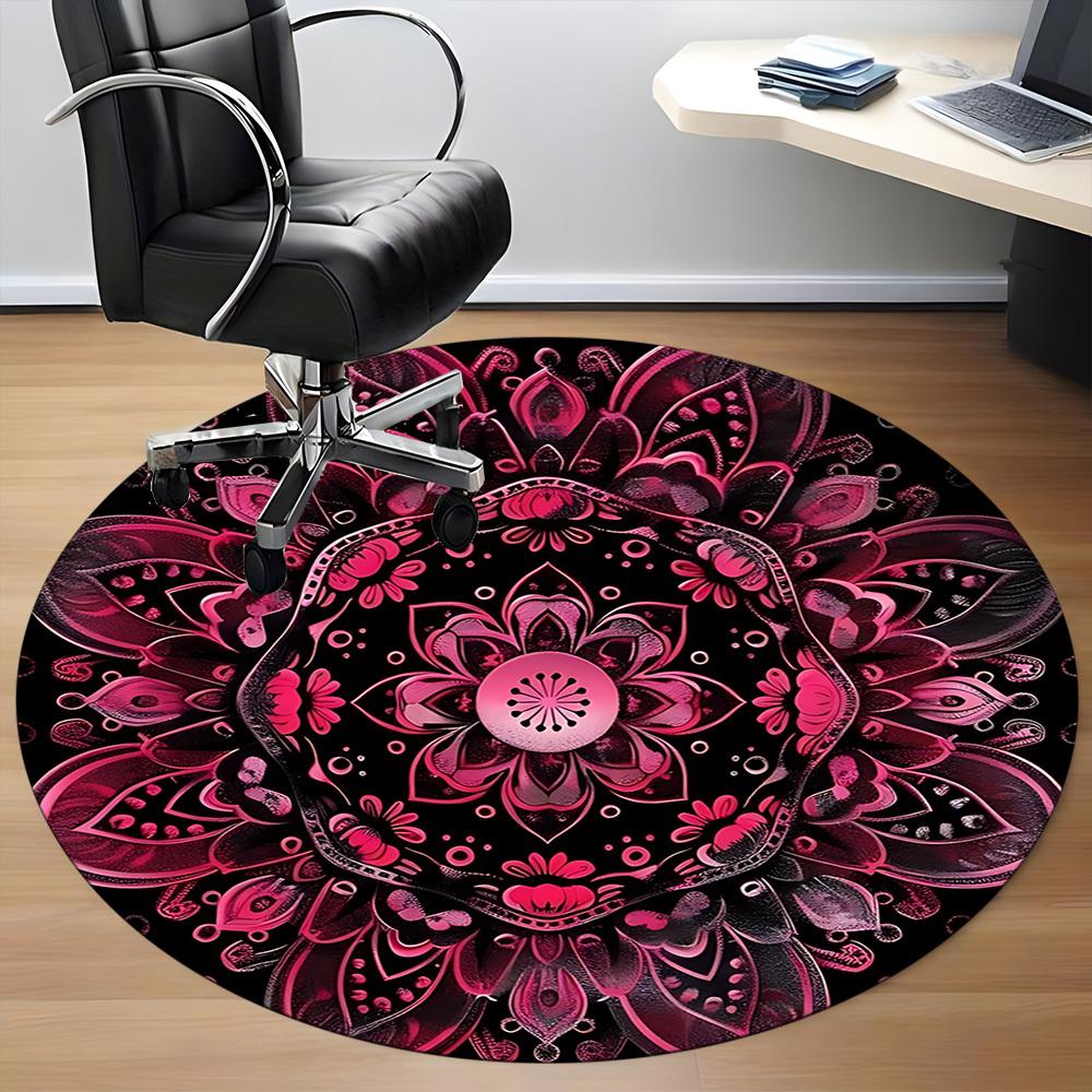 1PC Pink Lotus Mandala Office Round Rug, Non slip, Soft and Durable Office Rug for Interior Decoration, Perfect for Office