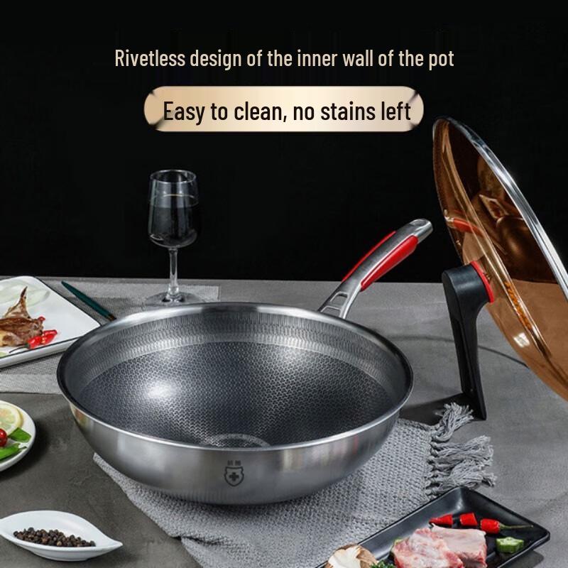 

KOMBBACH 4th Gen 32cm 304 Stainless Steel Honeycomb Non-stick Wok