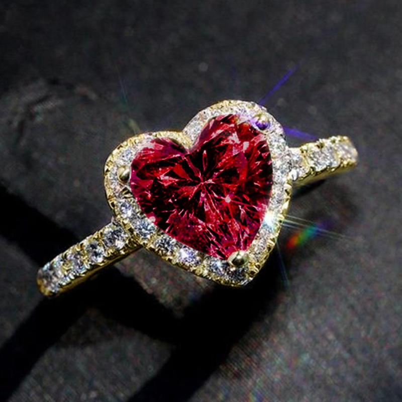 Classic Silver Color Heart Engagement Rings for Women White Red CZ Stone Inlay Fashion Jewelry Wedding Party Gift