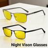 New Fashionable Night Vision Yellow Polarized Glasses Metal Square-Frame Business Eyewear Men'S Classic Driving Shades