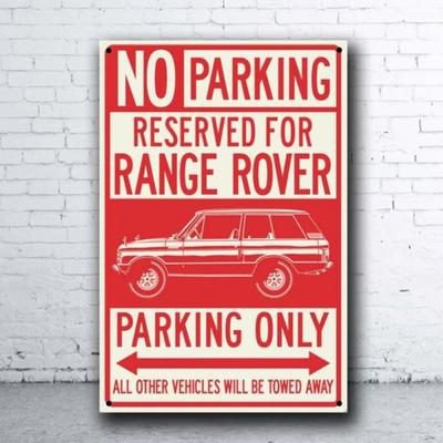 Range Rover Classic – Nur reservierte Parkplätze – Blechschild für Bar, Kneipe, Zuhause – Metallposter – Wanddekoration