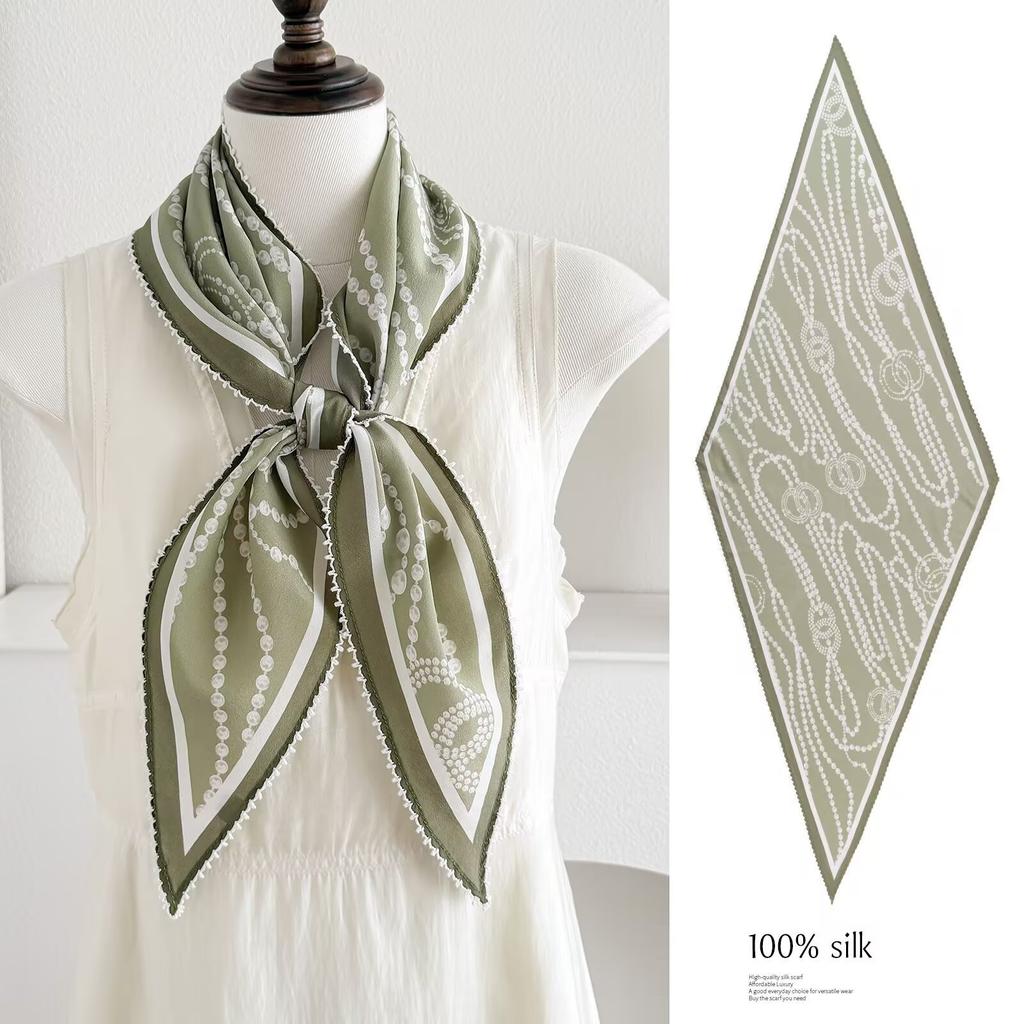 Spring new retro 111 mulberry silk silk scarf fashion temperament silk double crepe lace rhombus scarf accessories