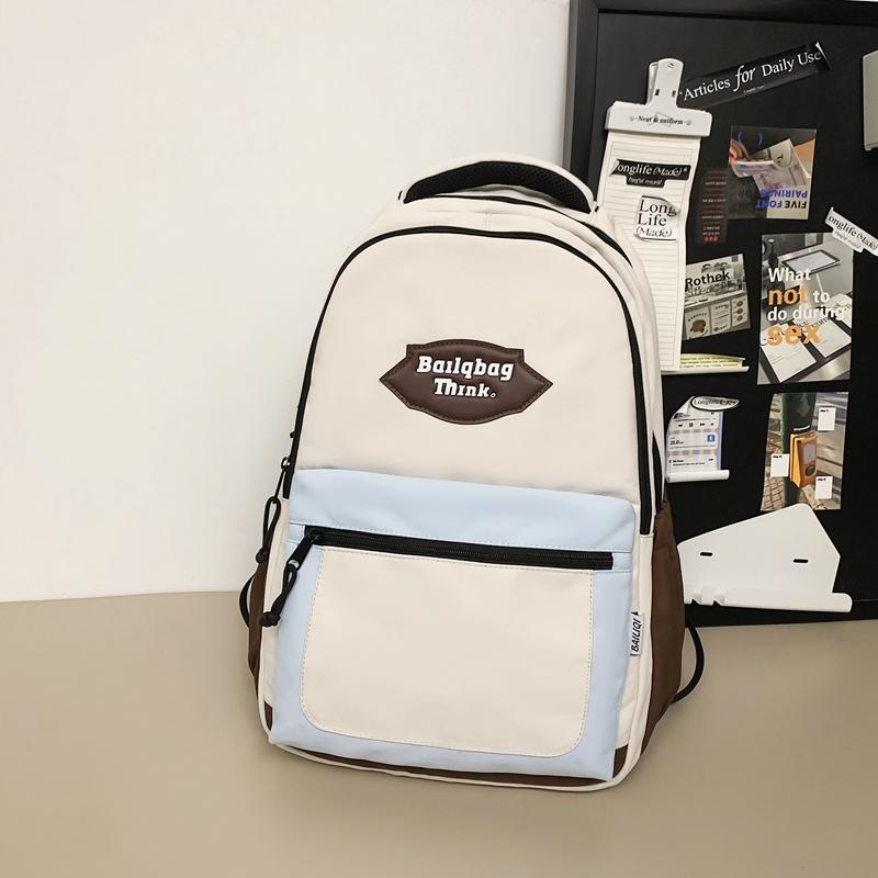 Color Block Student School Bag Men's Large Capacity Backpack Women Travel Couple Bag