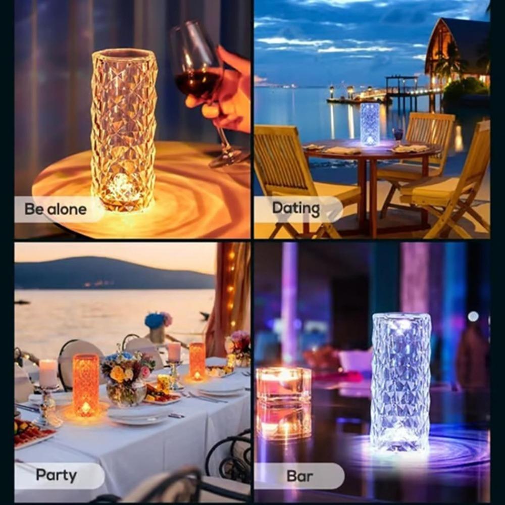Crystal Rose Table Lamp, Remote Control & Touch Bedside Lamp, LED Night Light, Dimmable Bedside Lamp, USB Rechargeable, for