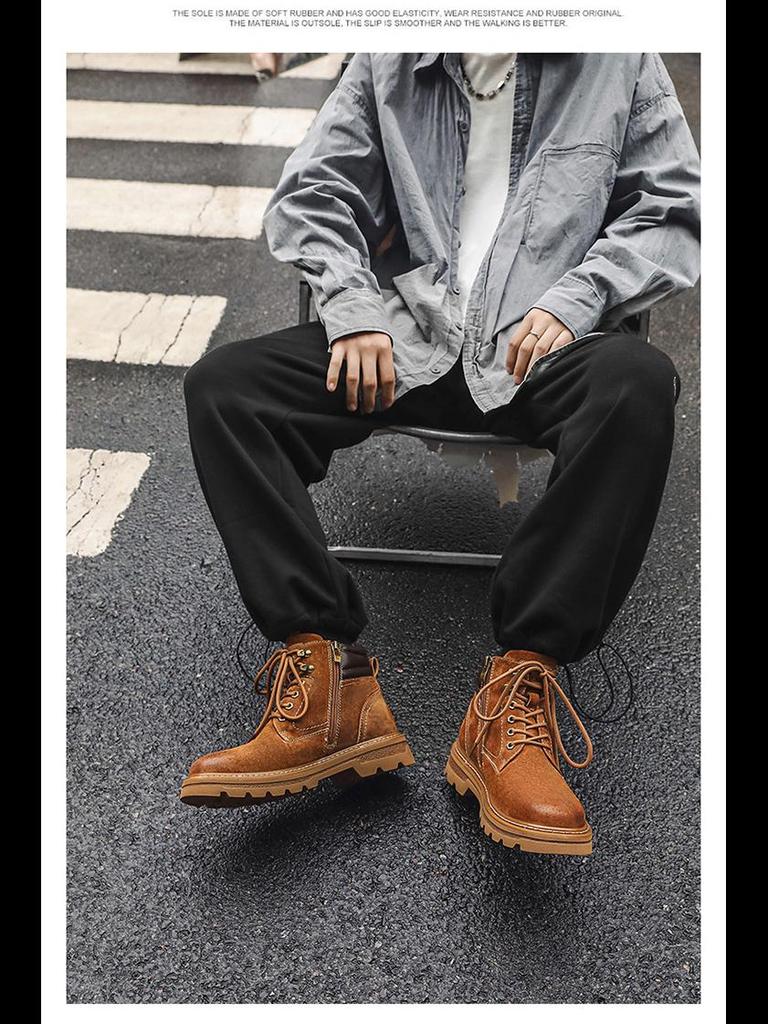 2024 Men's Genuine Leather Martin Boots: Breathable Autumn Workwear & Motorcycle Footwear for Mountaineering