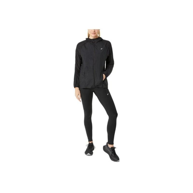 Asics Straßenlauf Bequeme Faltbare Kapuzen-Reißverschluss Langarmjacke Damenjacke Performance-Schwarz 2012D076-001