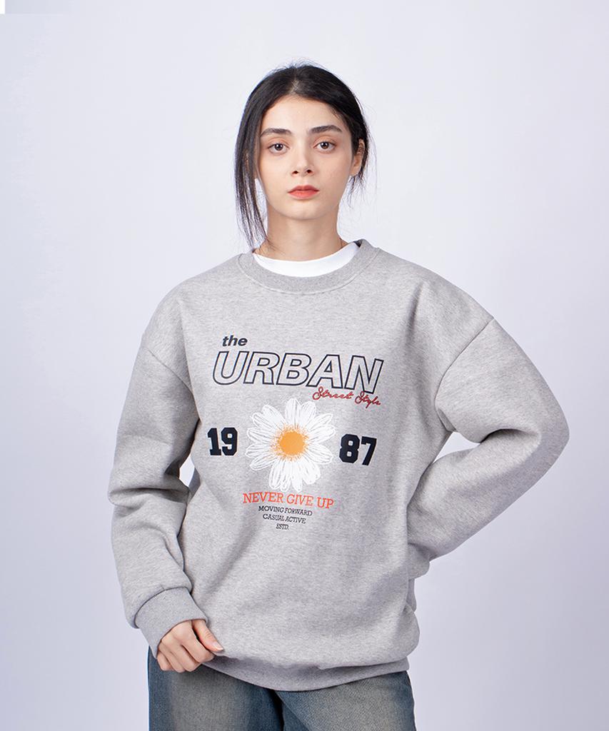 TI.GLAKE Never Give Up Oversized Fleece-Lined Sweatshirt Gray