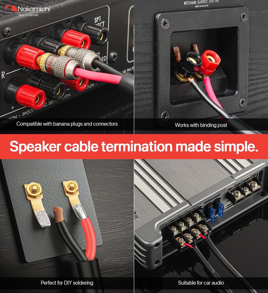 Nakamichi højttalerkabel OFC egnet til indendørs loft og udendørs direkte PVC audio sort 2-leder kabel, iltfrit kobber, CL2/CL3 kompatibel, ledningsføring,