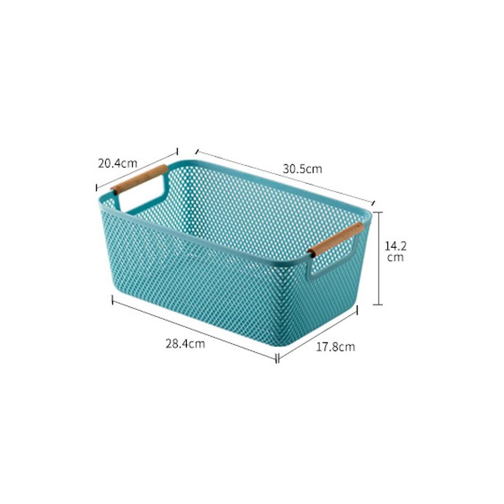 Wood Handle Sundry Storage Basket Rectangle Woven Mesh Basket Household Organizer
