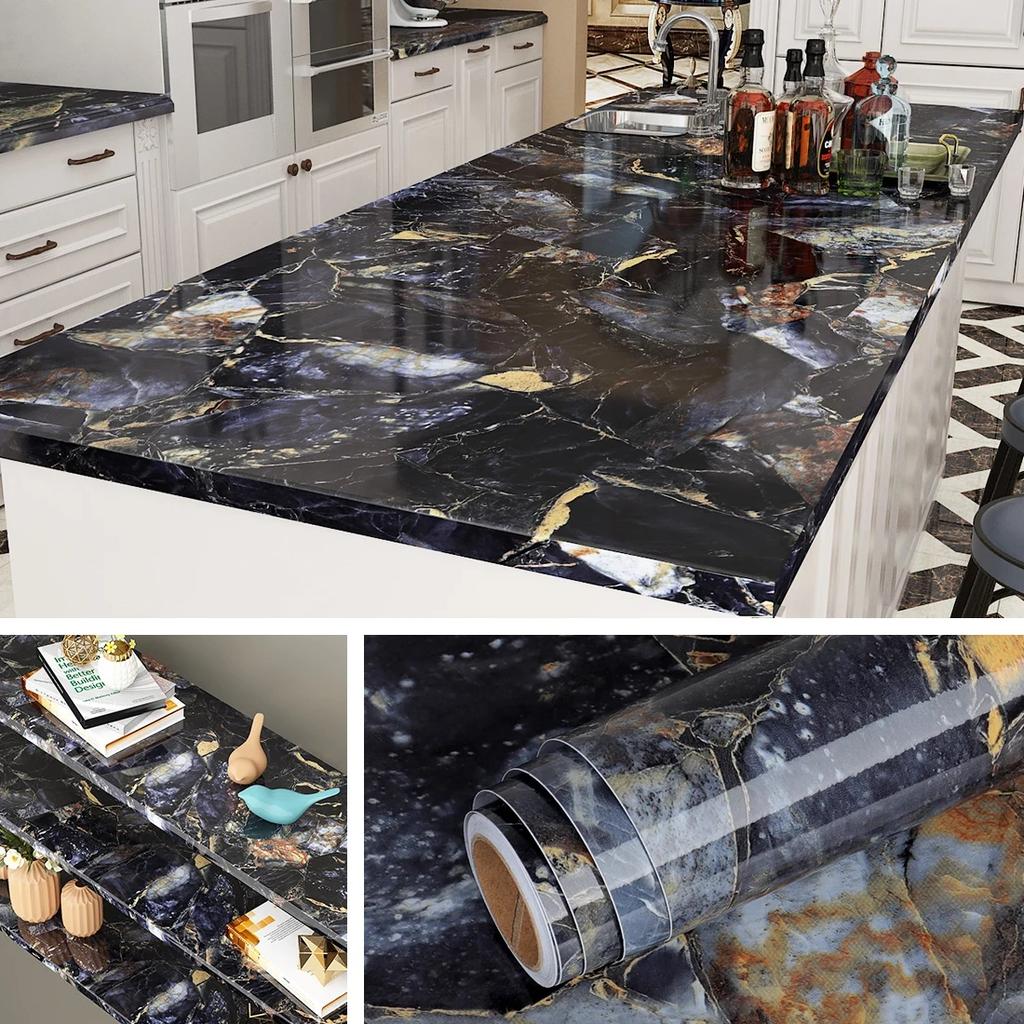 Marble Kitchen Oil-Proof Film Stove Waterproof Moisture-Proof Self-Adhesive Wallpaper Countertop Cabinet Renovation Tile Sticker