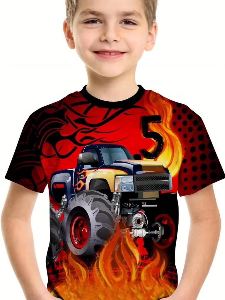 Chlapecké tričko s motorkářem 3D tištěné tričko pro chlapce 2-10 let Krátký rukáv Top pro miminka a děti Letní trendy Street Dětský top