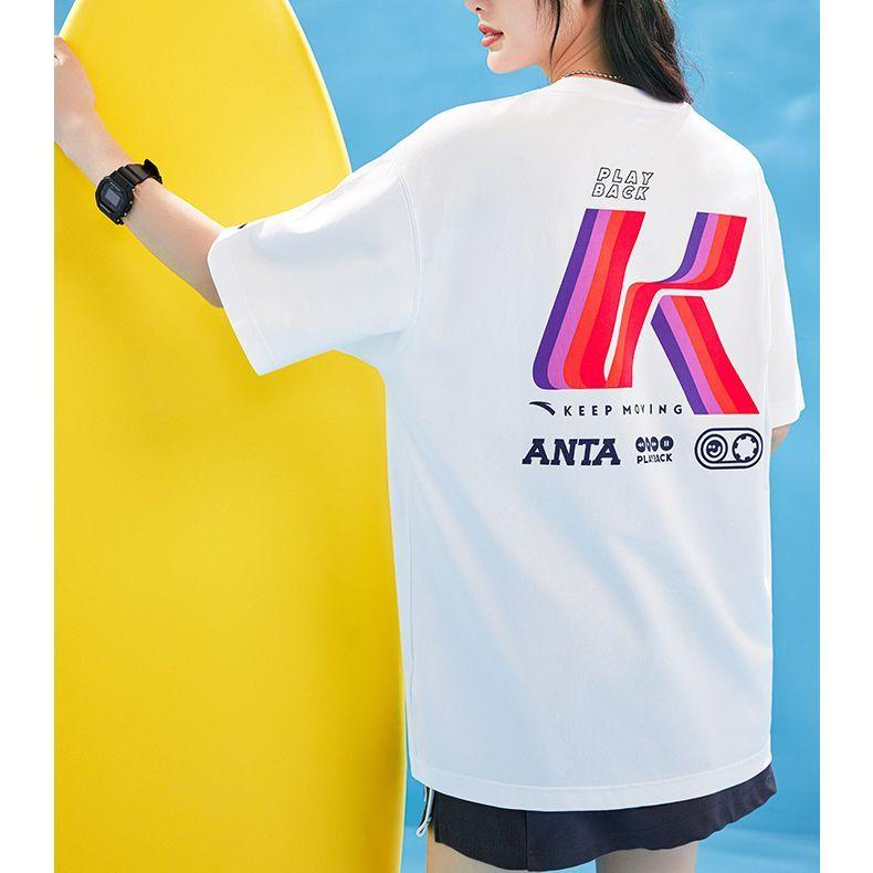 Anta Letter Print Crew Neck Short Sleeve T-Shirt Men Tops White 152328114-1