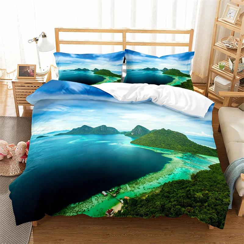 

Tropical Island King Queen Full Duvet Cover Ocean Scenery Bedding Collection Hawaii Sea Quilt Cover 23Pcs Polyester Comforter Cover 135X200cm-2pcs