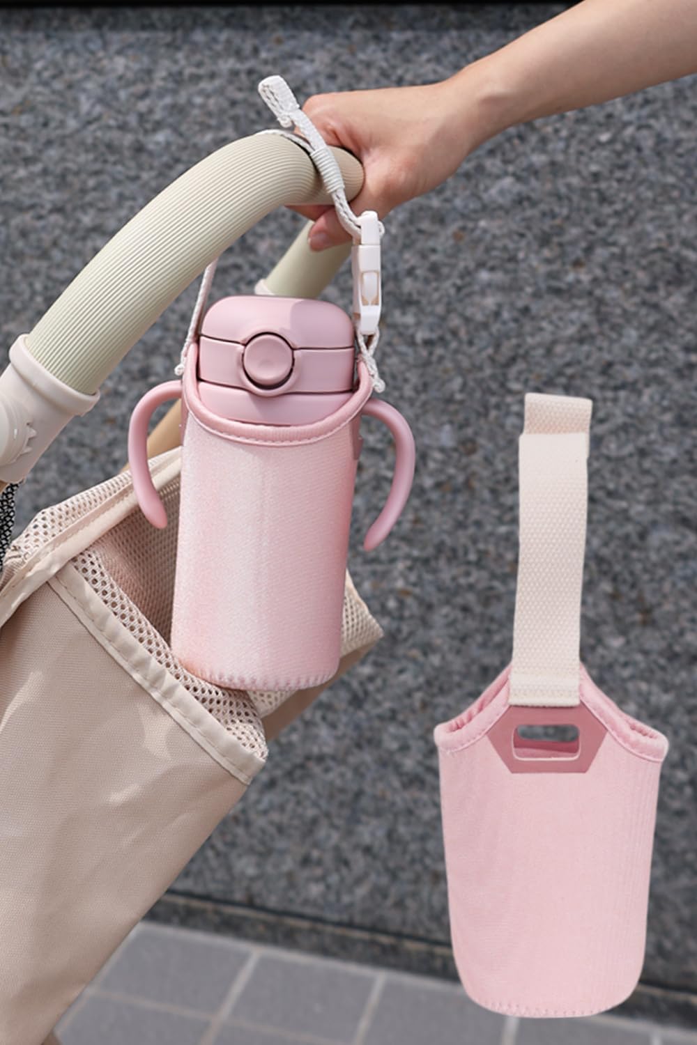 

[MRG][np] Neoprene Water Bottle Cover for 350ml Baby Mug, Thermos Baby Straw Mug Compatible, with Easy-Removal Buckle, Washable (Baby Pink)