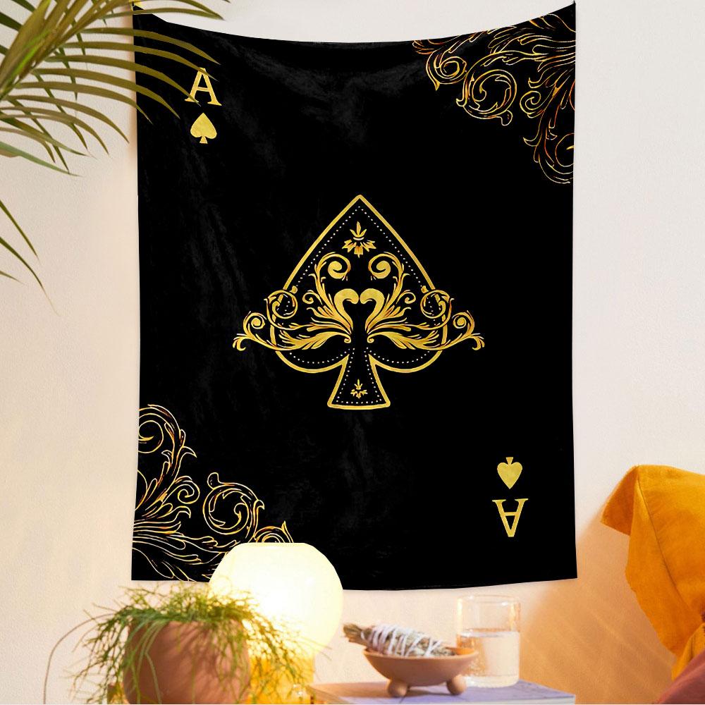 Ace Playing Card Art Tapestry Wall Hanging, Poker Card Suit Poster, Retro Wall Decor for Bedroom Living Room Game Room