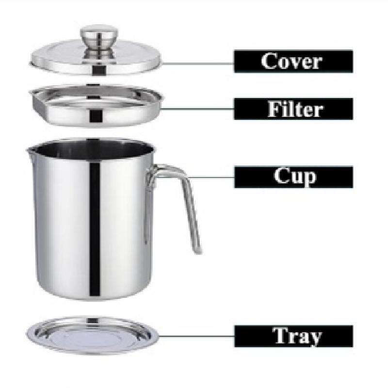 2L Kitchen Cooking Tool Oil Filter Storage Can Grease Strainer Pot Oil Strainer Container Restaurant Dispenser Kitchen Supplies