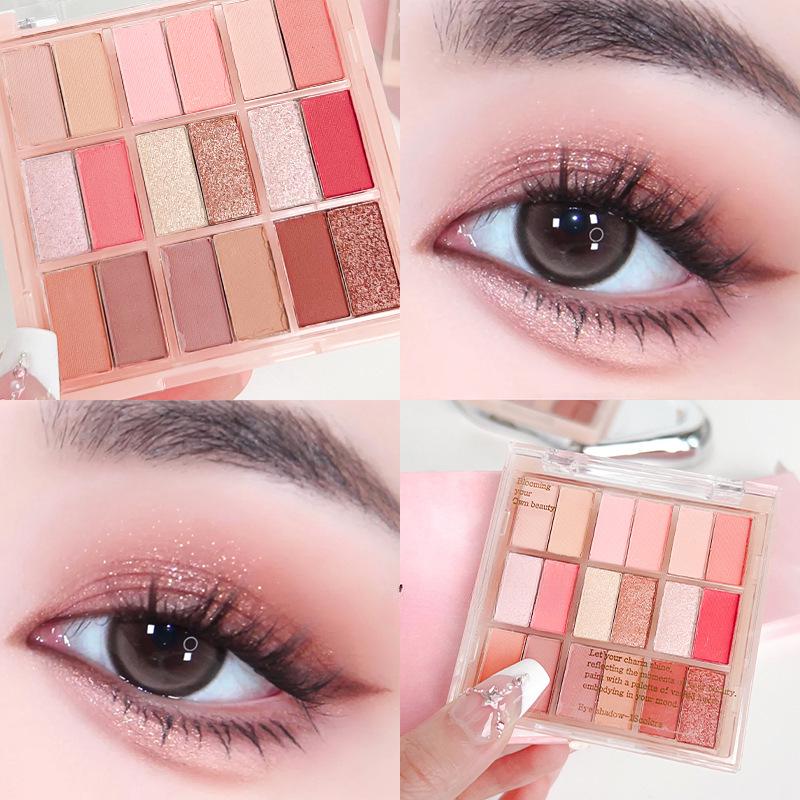 18-Color Matte & Shimmer Palette: Versatile for Eyes, Blush, and Highlighting.