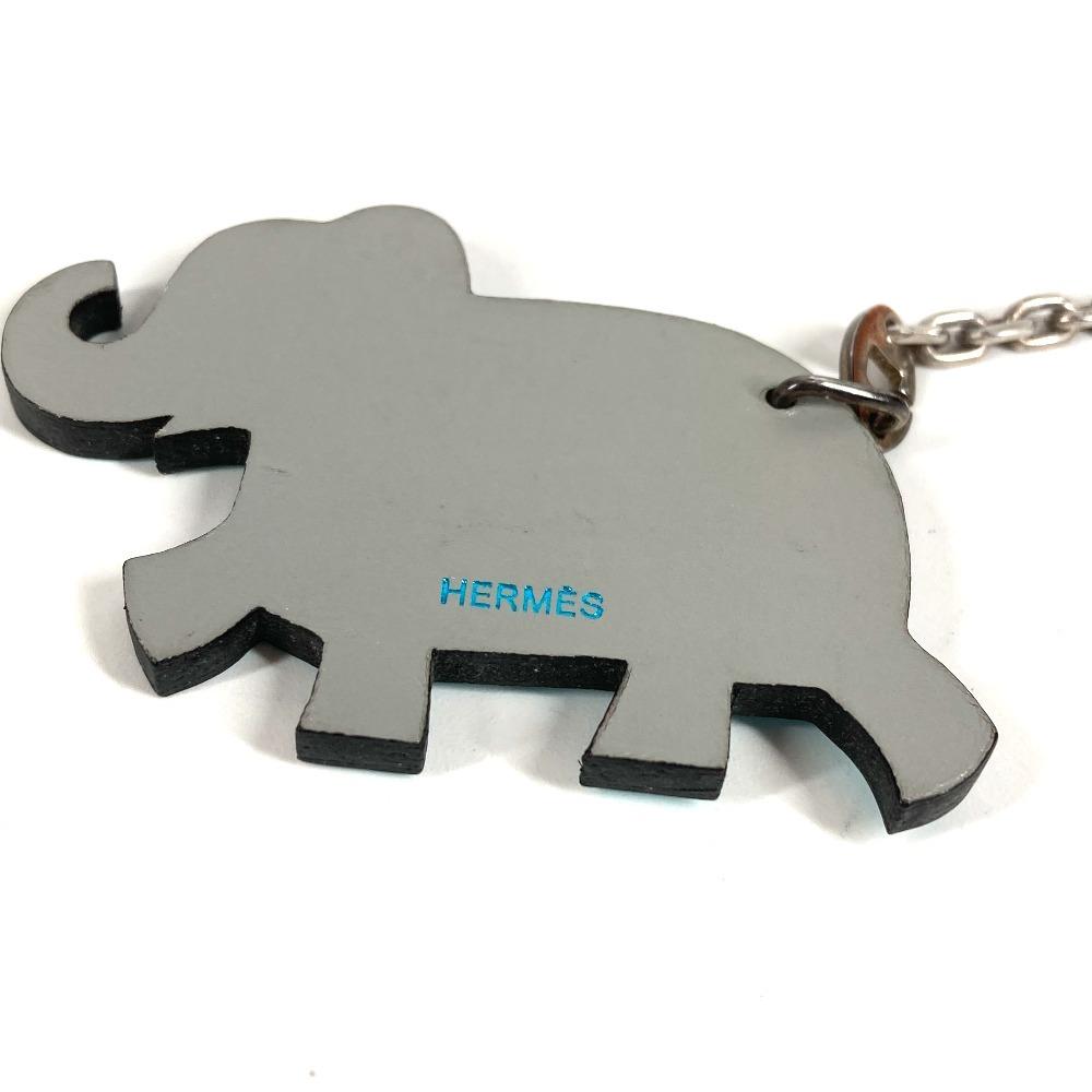 HERMES Animal Chain Bag Charm Key Holder Leather gray/blue