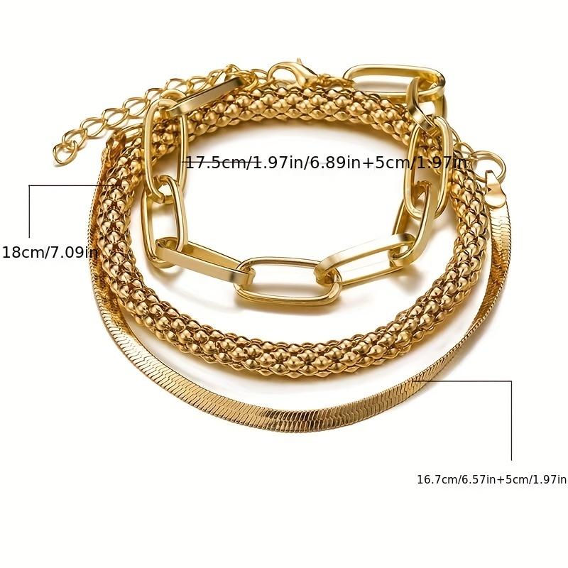 Trendy European and American Accessories: Multi-layer Snake Bone Chain Bracelet Set, Creative Vintage 3-piece Golden Chain Bracelet for Women.