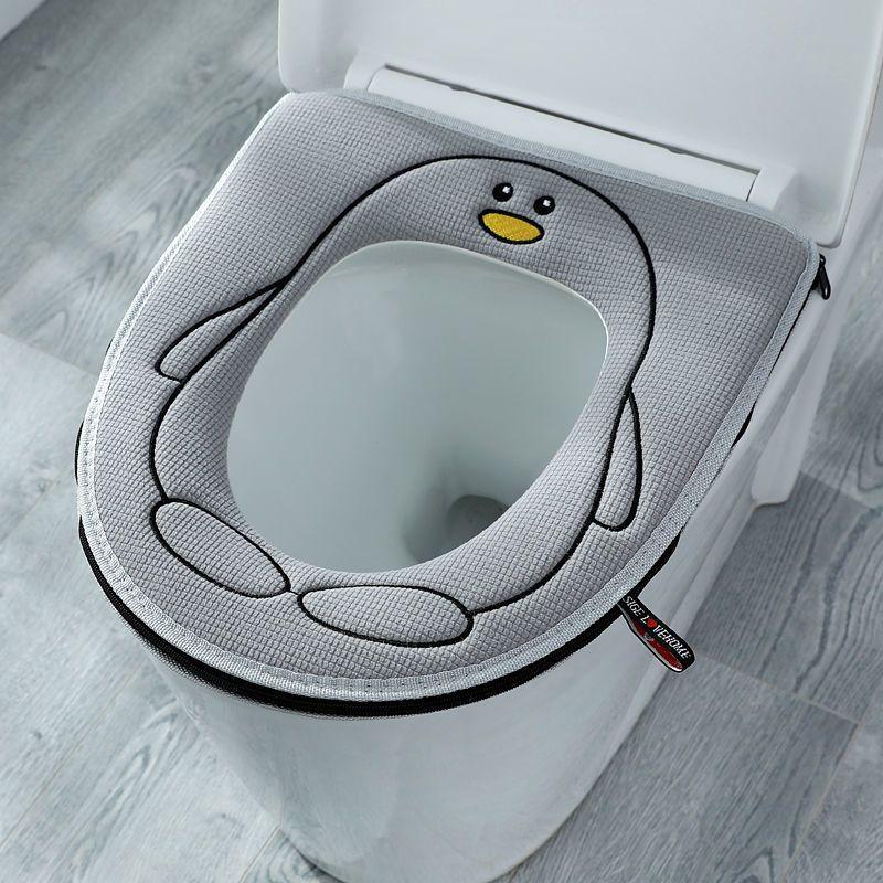 Universal Toalettsitsöverdrag Rund Toalettsitsdyna Badrum Toalettöverdrag Vinter Tjock Varm Tvättbar Tecknad Söta Toalettsitsöverdrag