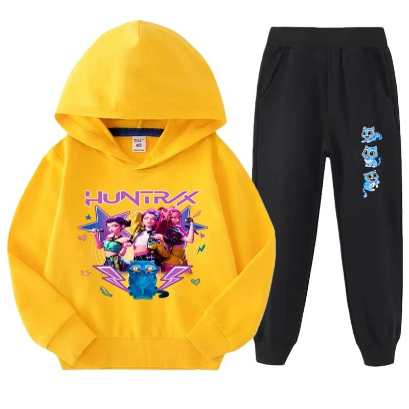 Children's Suit Little Girl Fashion Cartoon Print Hooded Sweatshirt Casual Comfortable Clothing Sets Girls