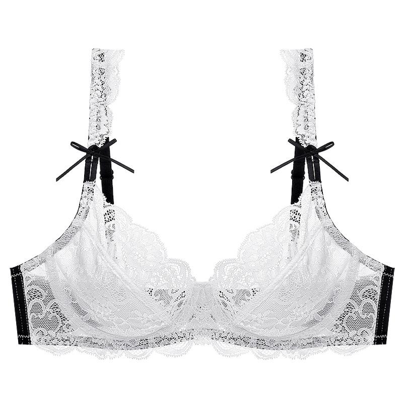 French sexy lace underwear women's summer ultra-thin breathable large size underwear large chest small anti-sagging bra