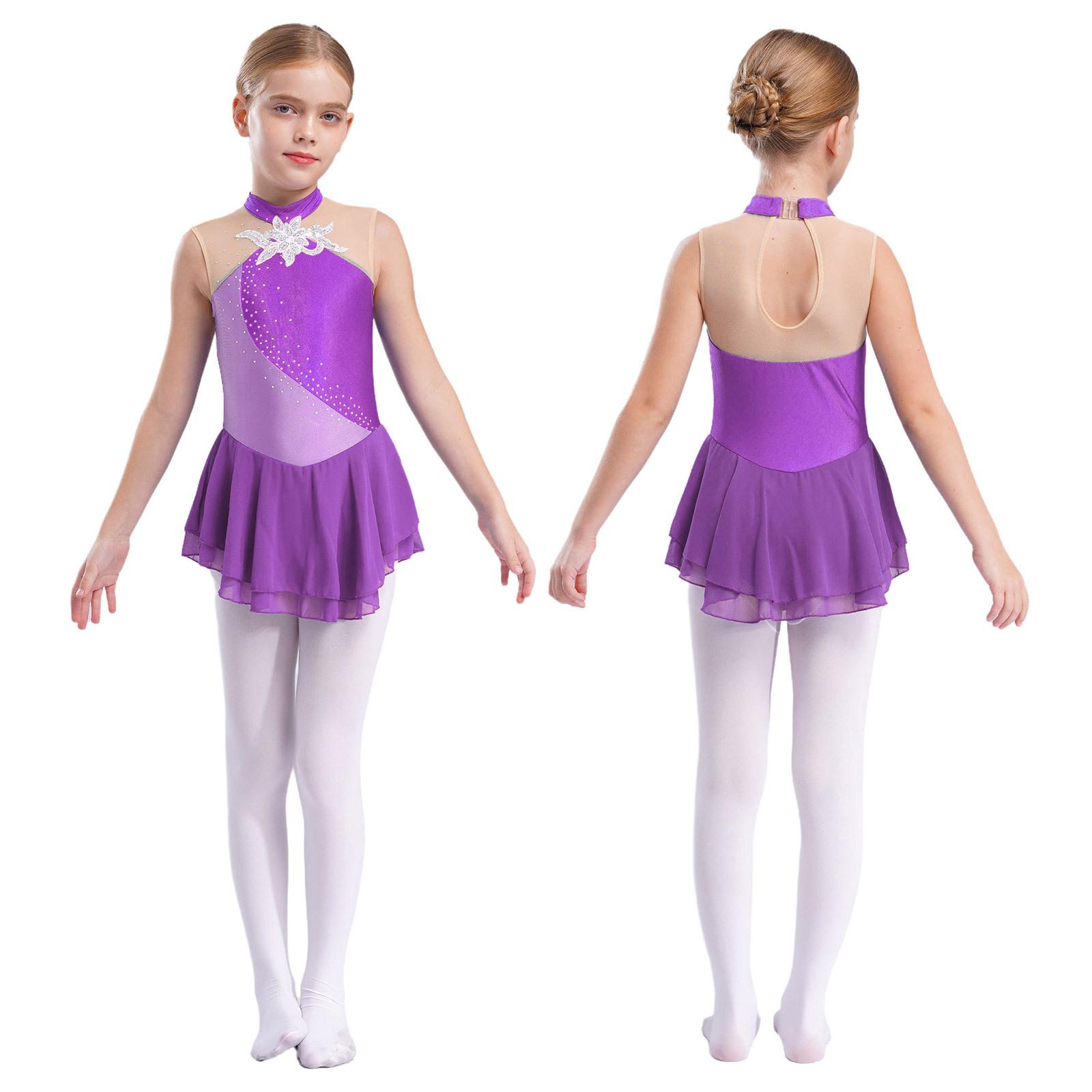 

Платье для фигурного катания на коньках для девочек, детское платье для балета и танцев, детское гимнастическое платье для лирического танца, костюмы 11-12 Years фиолетовый