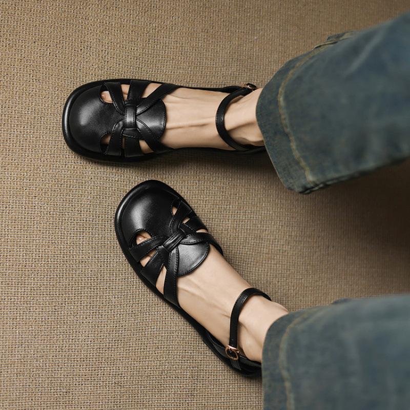 New Rear Empty Sandals Women's Casual Black Platform Women's Shoes Rubber Soft Sole Bag Head Sandals Summer Large Size Shoes Round Head