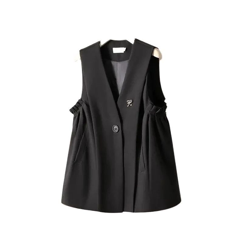 Damen Westenmantel Frühling Ärmellos Mode Damen Weste Jacke Koreanische Version Temperament Einfarbig Dame Pferdeclip