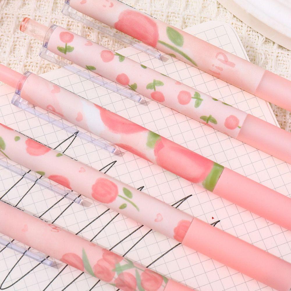 6 Stück/Box Rosa Tulpe Gelstift Große Kapazität Druckstift Neuer Schwarzer Tintenstift Student