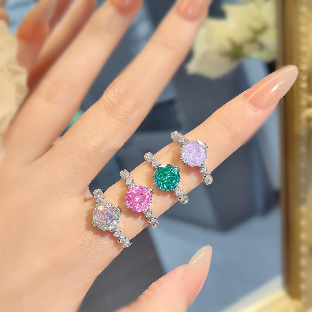 Octagonal Millennium Rose Cut Colorful Pink Diamond Pendant Set High Carbon Diamond Paraiba Ring Earrings