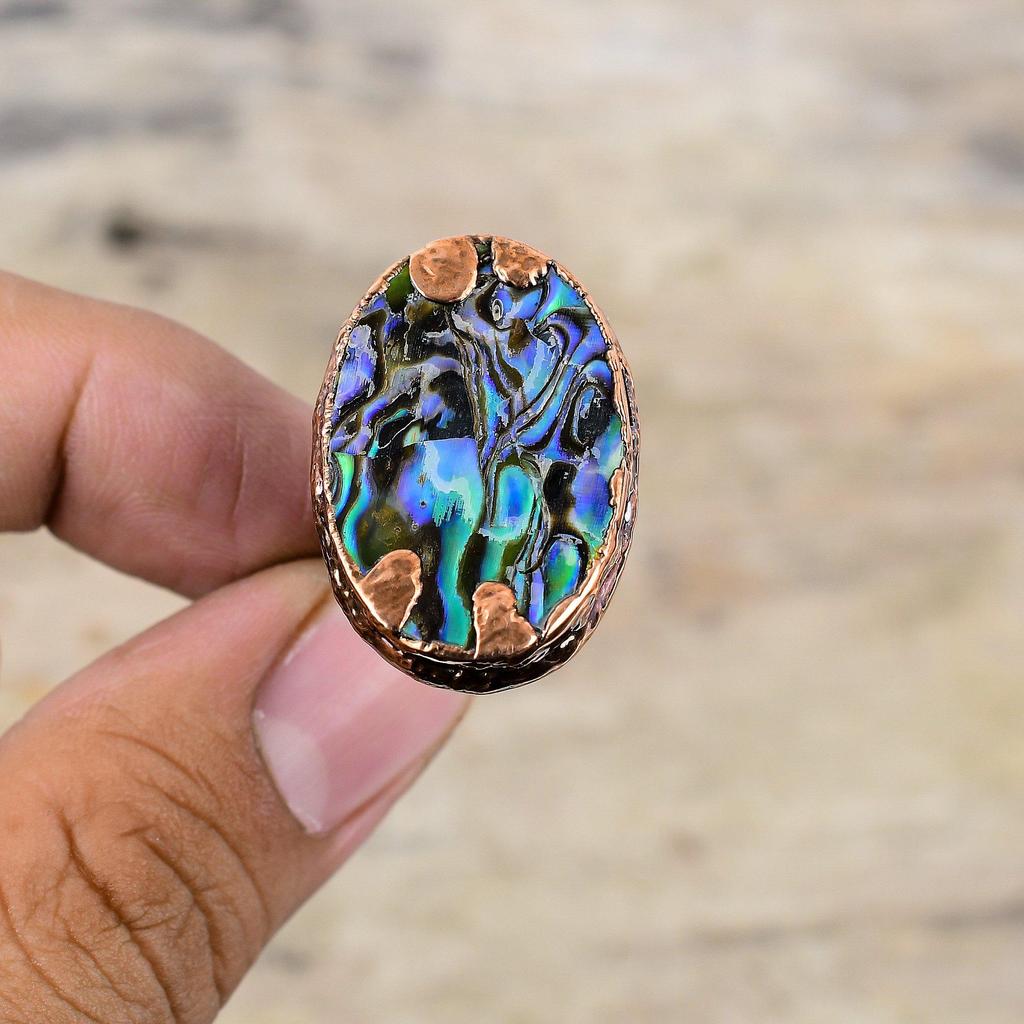 Abalone Shell Ring Electroformed Copper Ring Adjustable Ring Unique Electroformed Jewelry Handmade Gemstone Ring Wedding Gift Statement Ring