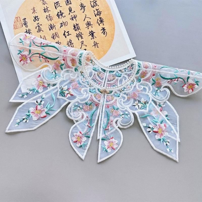 Traditional Costume Faux Collar Embroidery Floral Collar Decorative Half Shawl